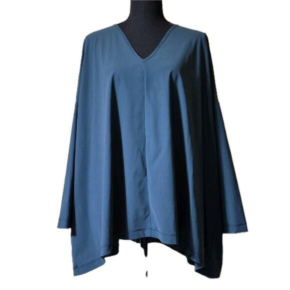Bryn Walker Oversize Tunic Nylon Blue 3/4 VNeck Top Lagenlook Cottage Hippie XXL - Picture 1 of 9